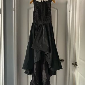 Bebe black mesh and satin high low dress